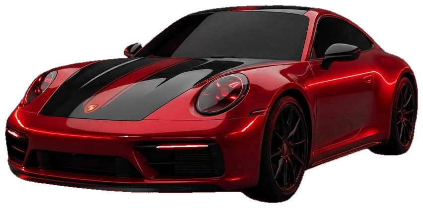 Freshly detailed red Porsche with a deep glossy finish