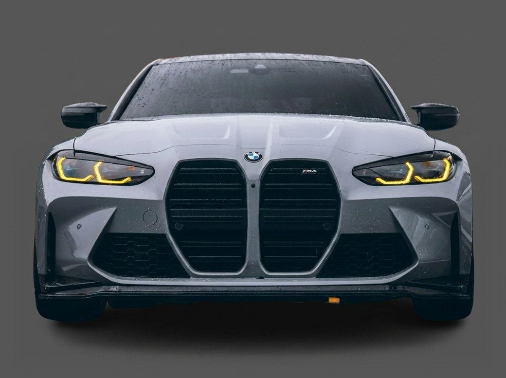 Freshly detailed gray BMW M4 front end